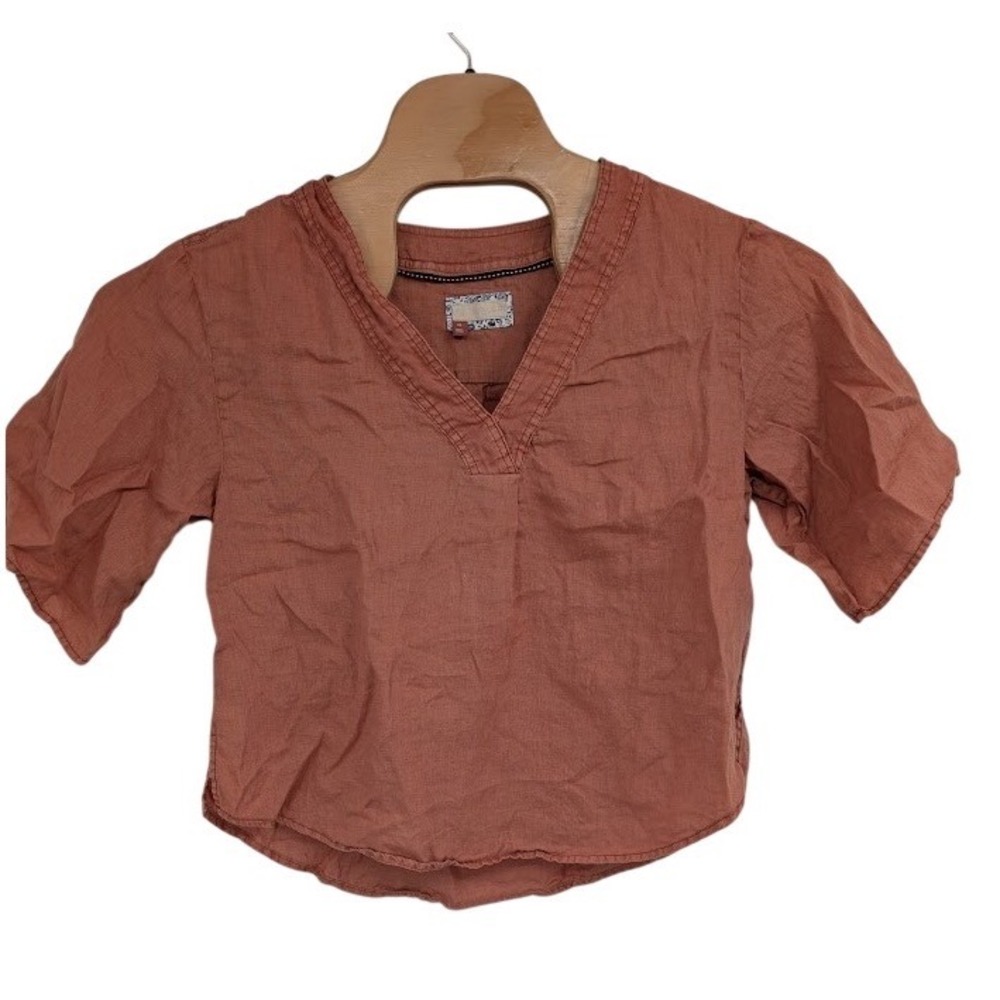 Pilcro Anthropologie Linen Tunic Top Rust Orange Cropped Women's Size XS